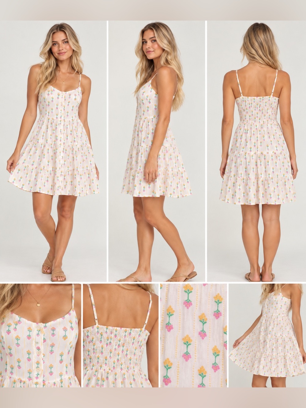 Billabong White Floral Spaghetti-Strap Summer Dress